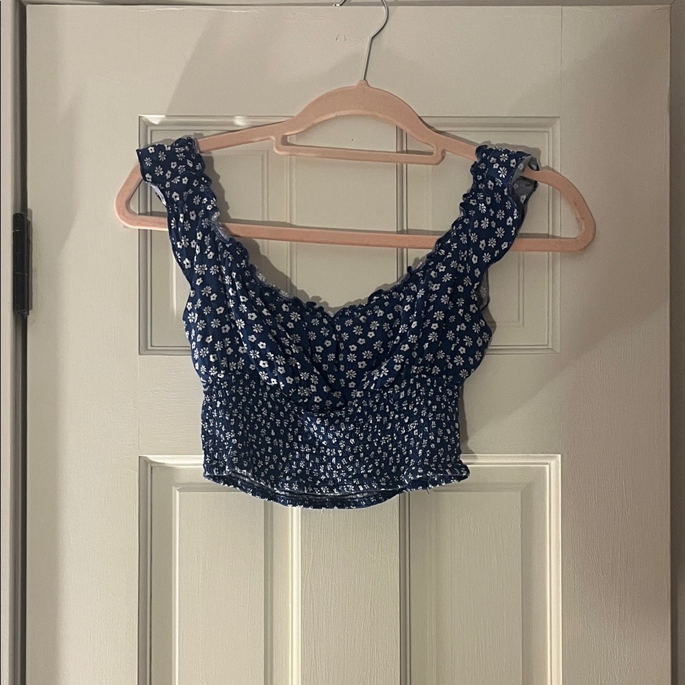 La Hearts Navy Blue Floral Crop Top